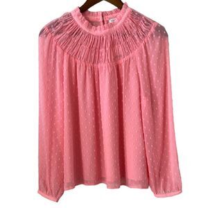 J. Crew NEW Swiss-Dot Smocked Blouse In Pink Size M